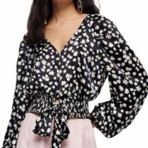 Topshop Black and White Floral Blouse